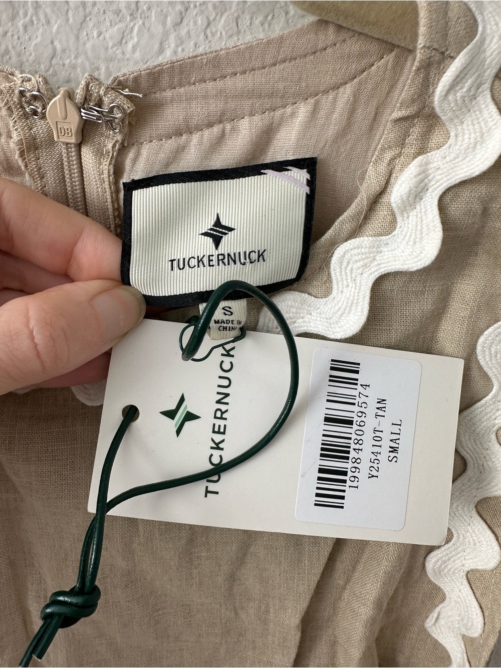 TUCKERNUCK Sand Ric Rac Tie Brocks Beige Dress SZ S - Picture 4 of 6